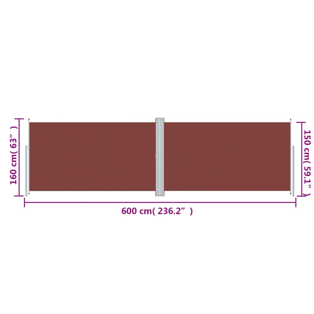 vidaXL Uttrekkbar sidemarkise brun 160x600 cm