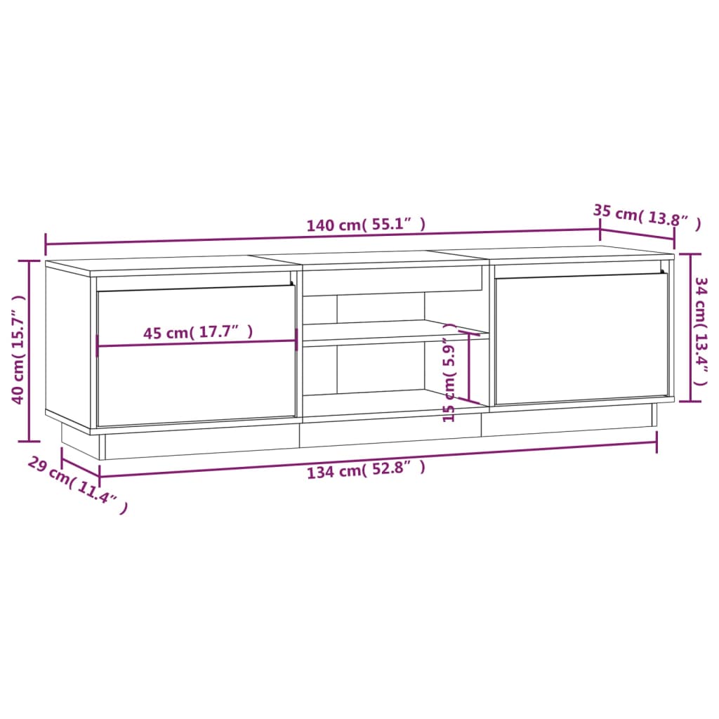 vidaXL TV-benk 140x35x40 cm heltre furu