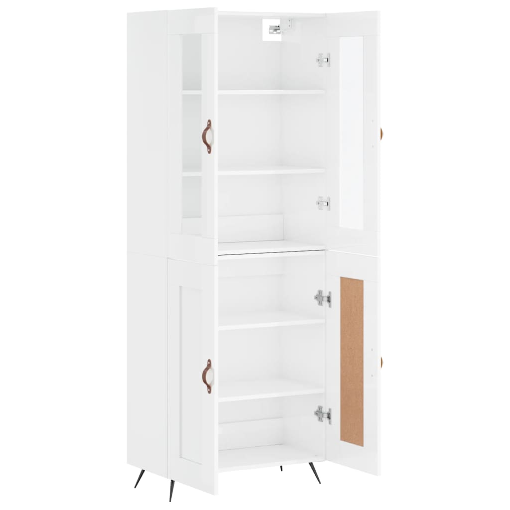 vidaXL Highboard høyglans hvit 69,5x34x180 cm konstruert tre