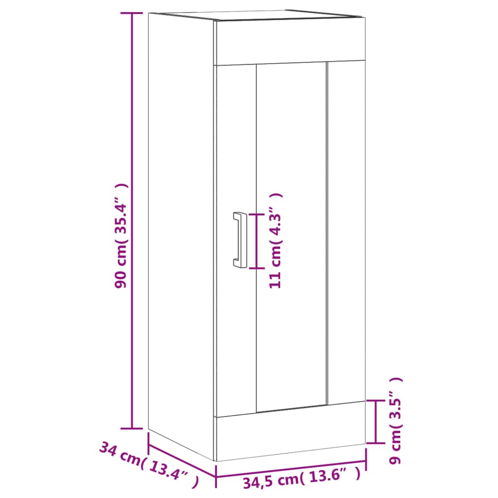 vidaXL Veggskap røkt eik 34,5x34x90 cm konstruert tre