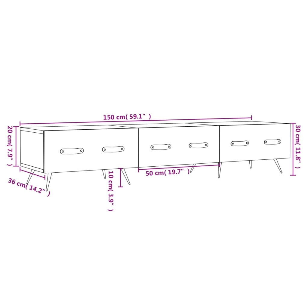 vidaXL TV-benk hvit 150x36x30 cm konstruert tre