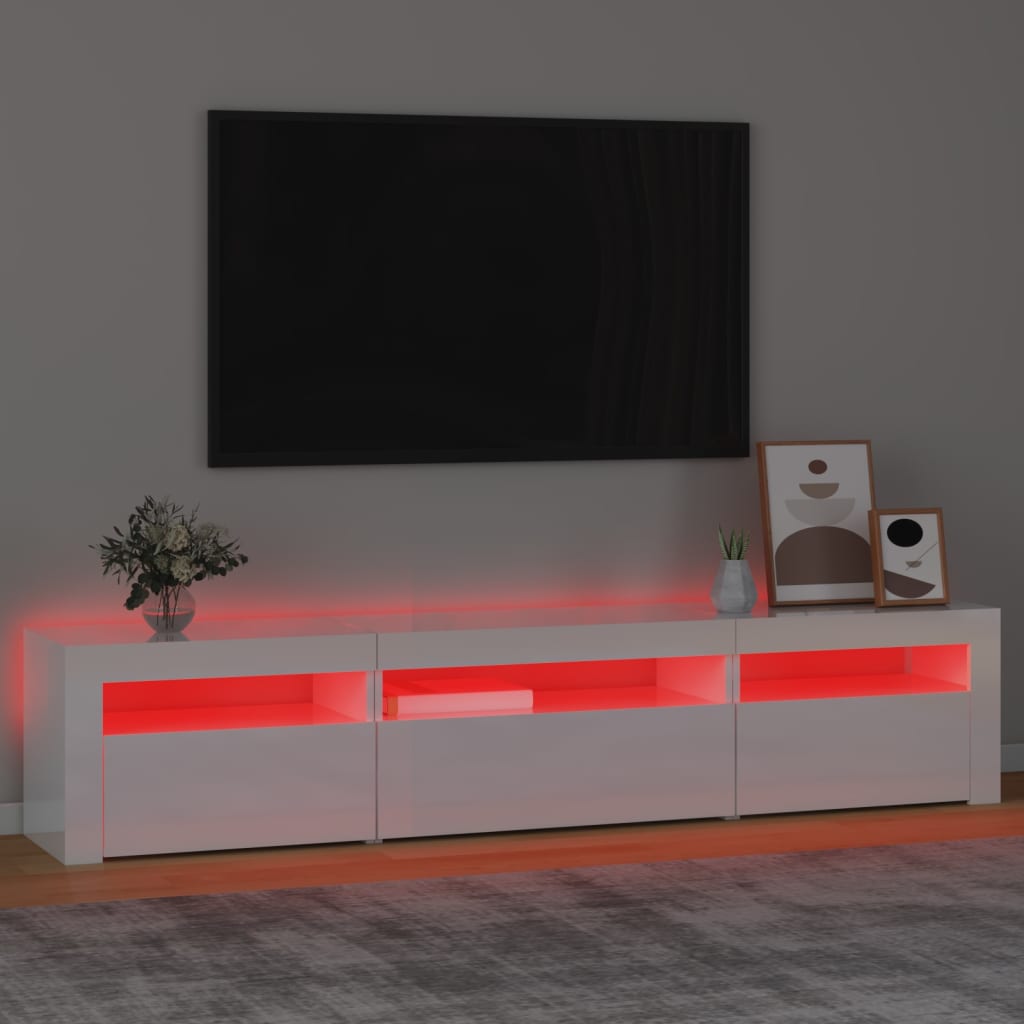 vidaXL TV-benk med LED-lys høyglans hvit 195 x 35 x 40 cm