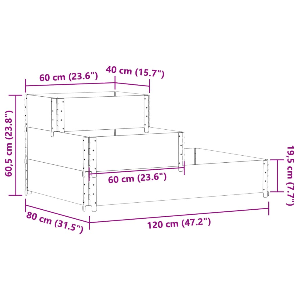 vidaXL Høybed 3 trinn brun 120x80 cm heltre furu