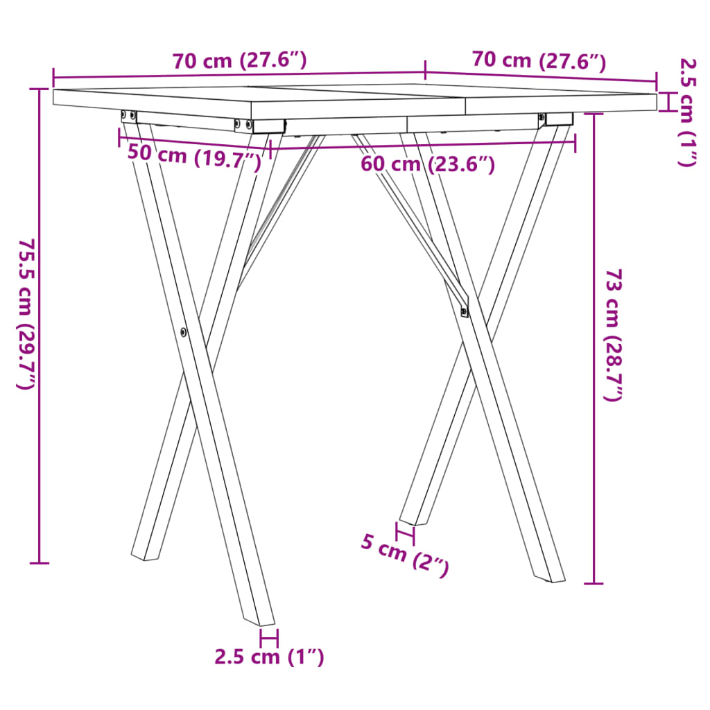 vidaXL Spisebord X-ramme 70x70x75,5 cm heltre furu og støpejern