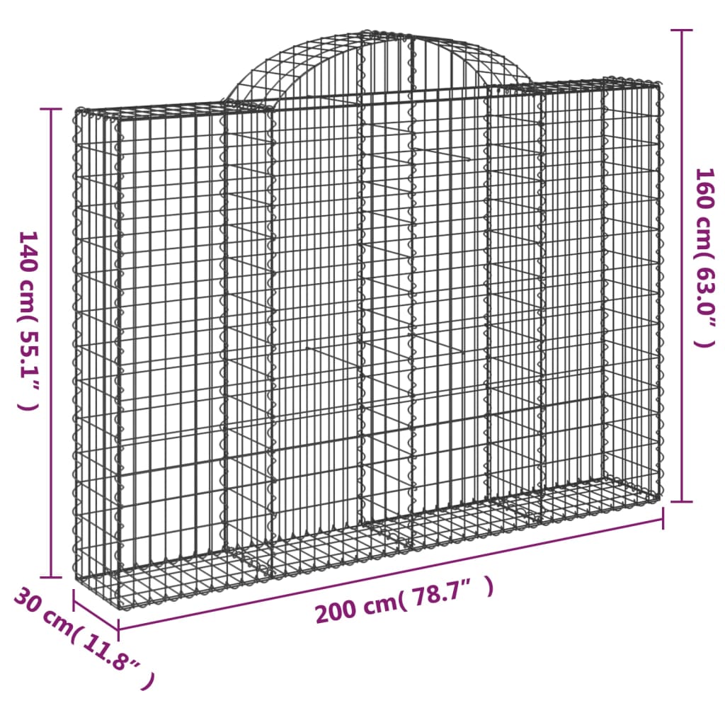 vidaXL Gabionkurver buede 15 stk 200x30x140/160 cm galvanisert jern