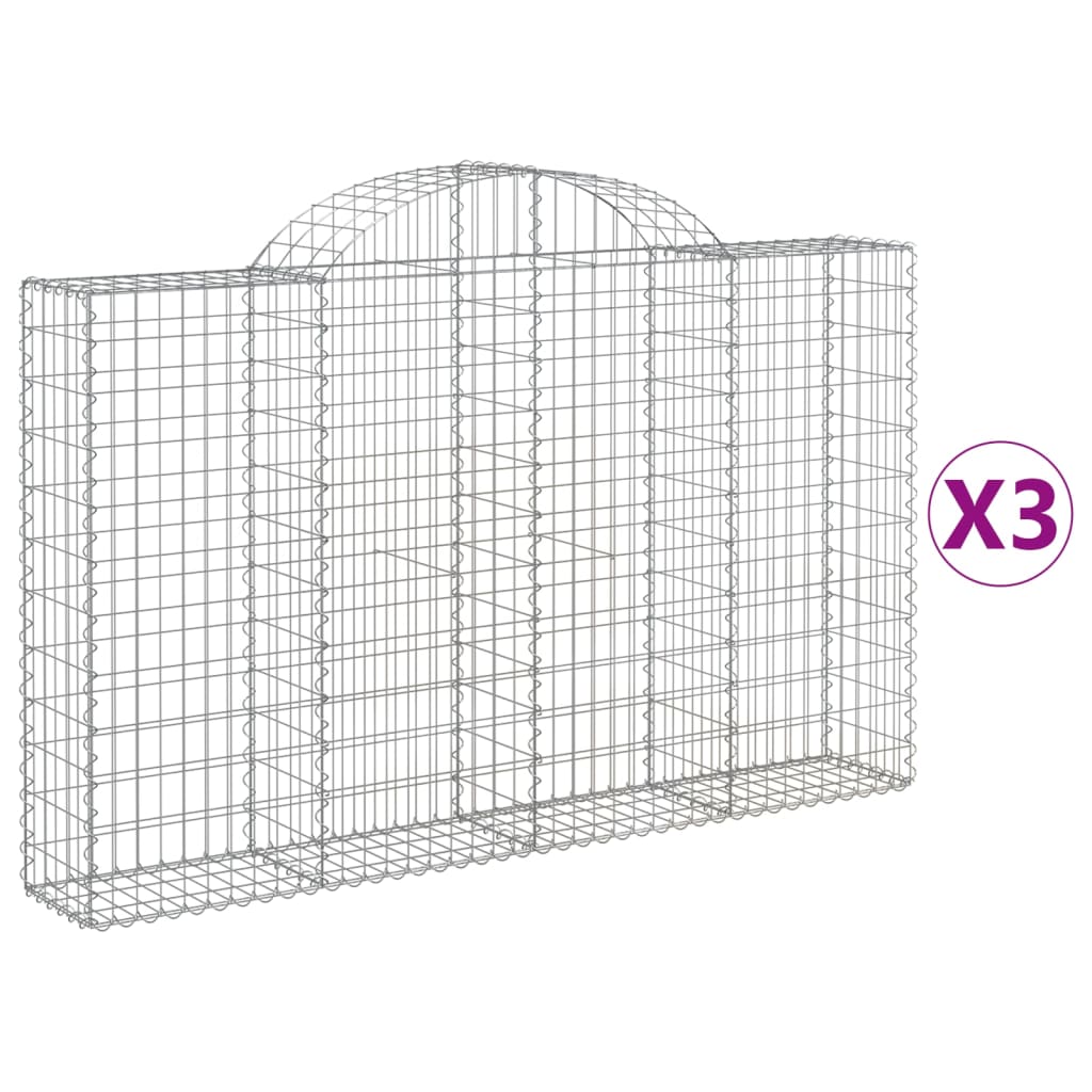 vidaXL Gabionkurver buede 3 stk 200x30x120/140 cm galvanisert jern