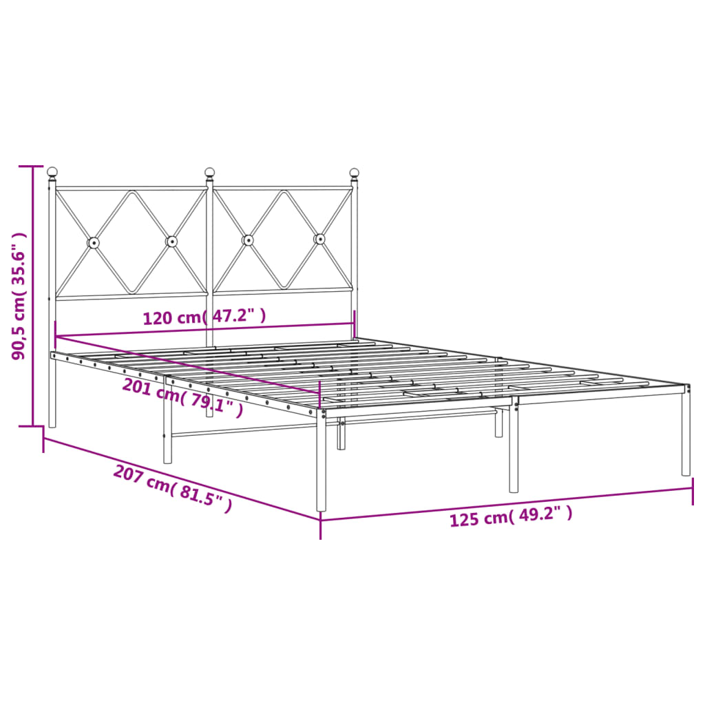 vidaXL Sengeramme i metall med sengegavl svart 120x200 cm