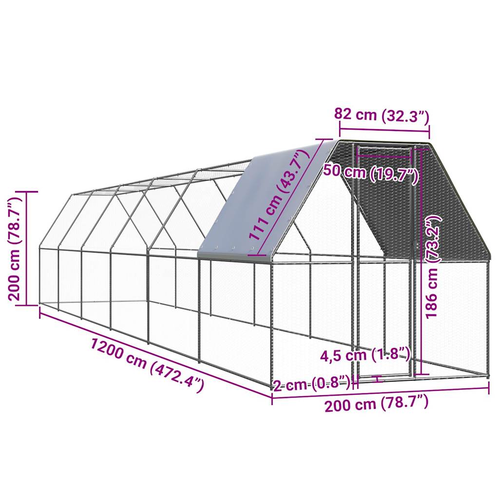 vidaXL Kyllingbur 2x12x2 m galvanisert stål