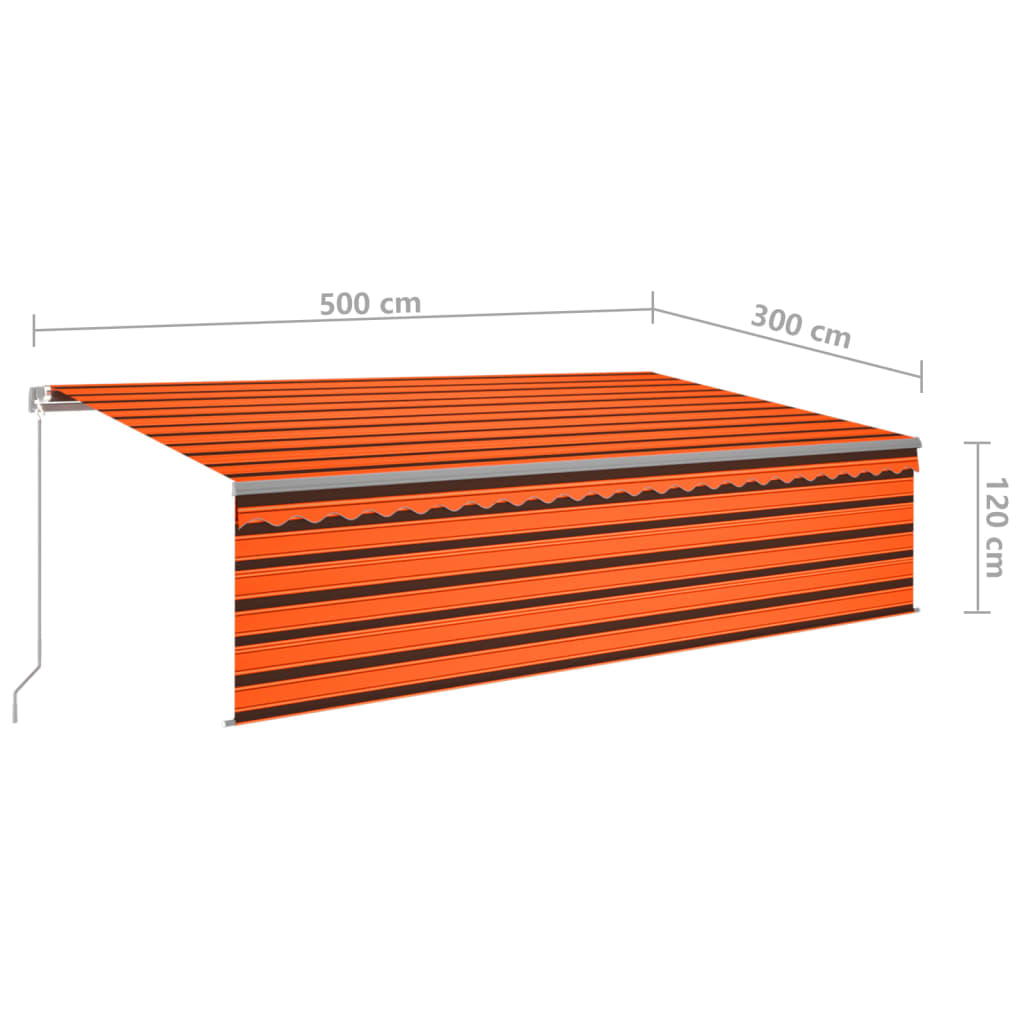 vidaXL Manuell uttrekkbar markise rullegardin & LED 5x3m oransje brun