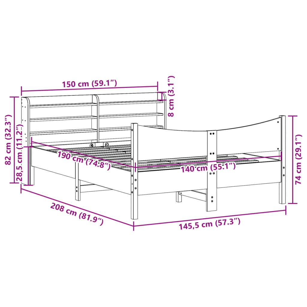 vidaXL Sengeramme med hodegavl 140x190 cm heltre furu