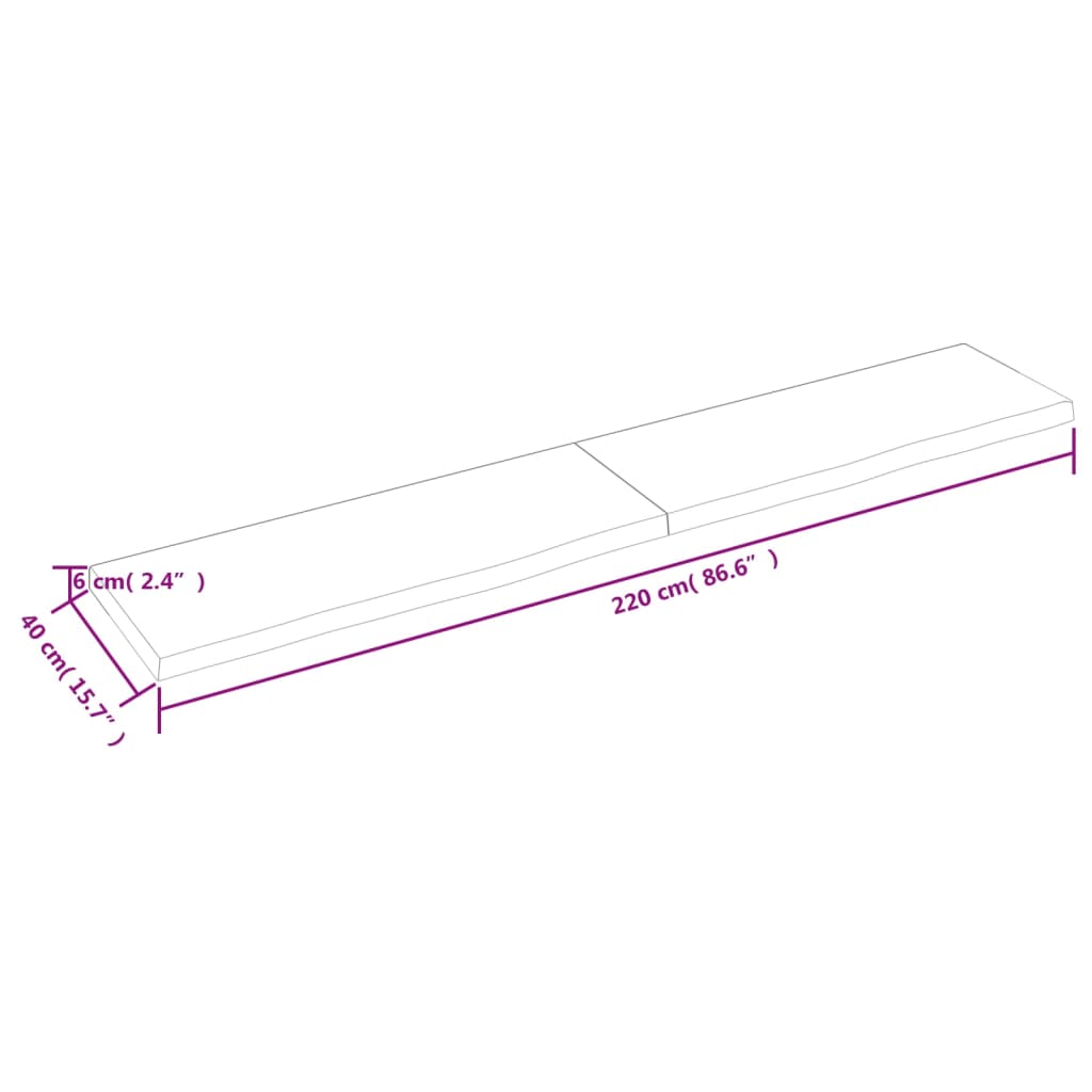 vidaXL Bordplate mørkebrun 220x40x(2-6) cm behandlet heltre eik