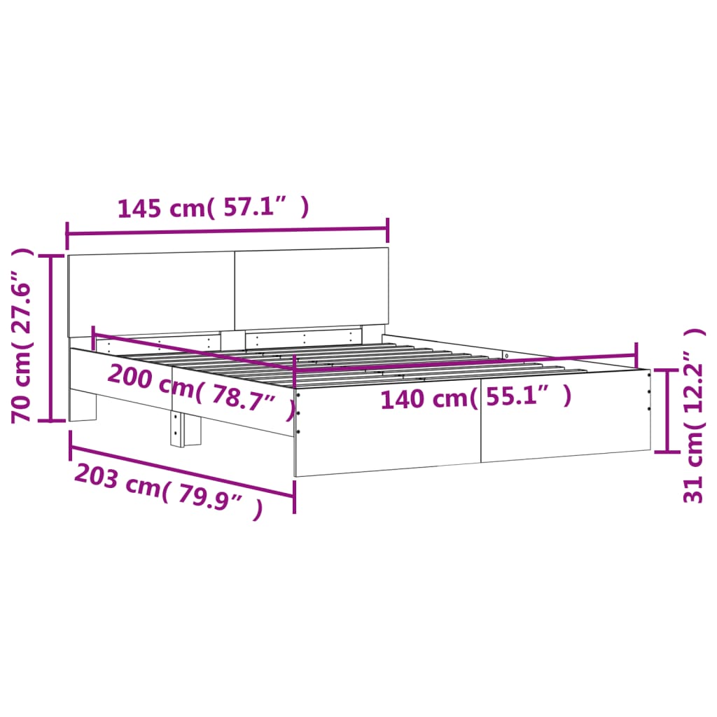 vidaXL Sengeramme med hodegavl sonoma eik 140x200 cm