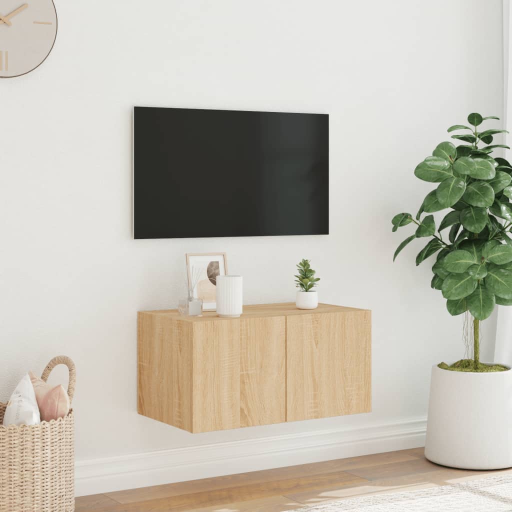 vidaXL Vegghengt TV-benk med LED sonoma eik 60x35x31 cm