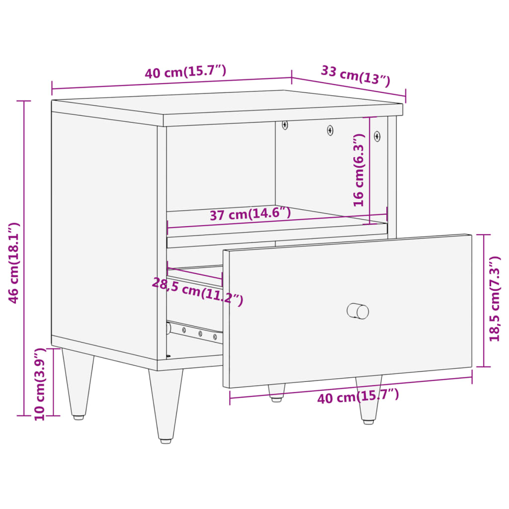 vidaXL Nattbord 2 stk 40x33x46 cm heltre mango