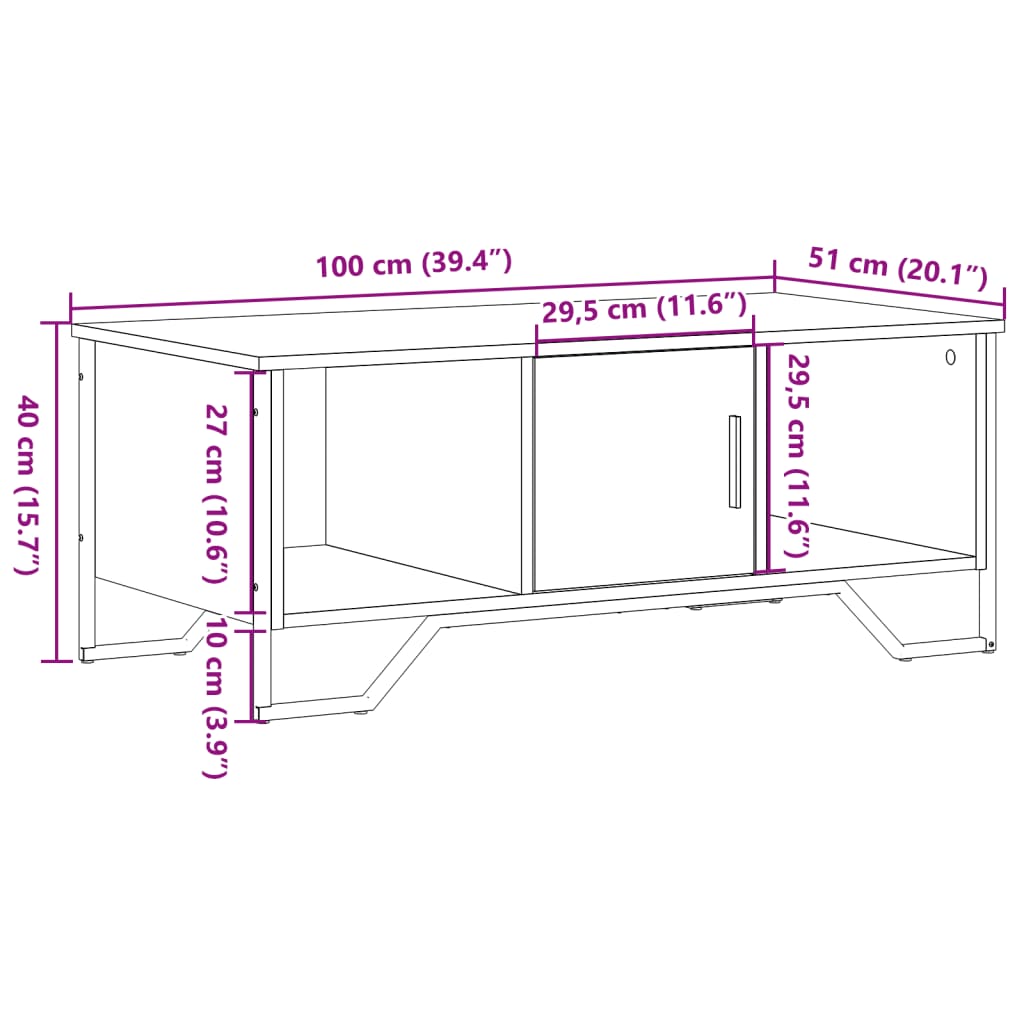 vidaXL Salongbord svart 100x51x40 cm konstruert tre