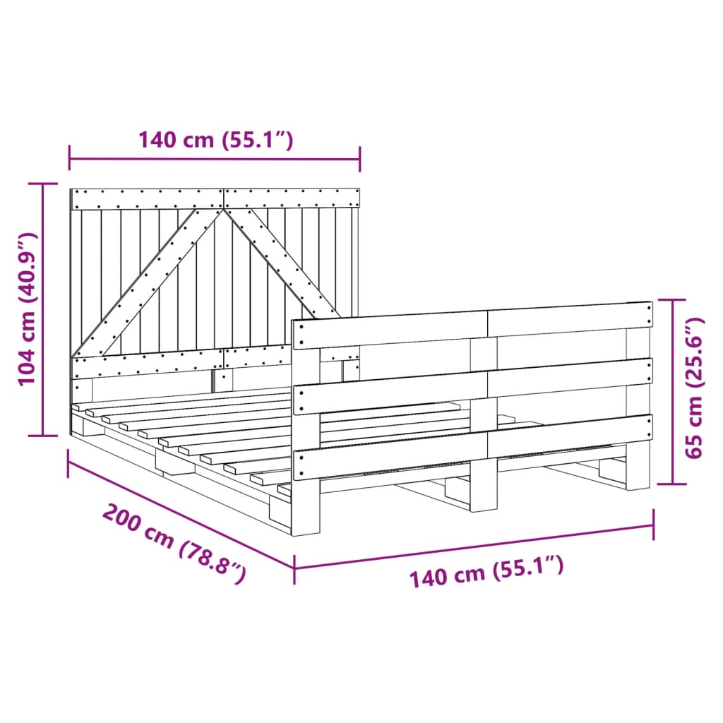 vidaXL Sengeramme med hodegavl 140x200 cm heltre furu