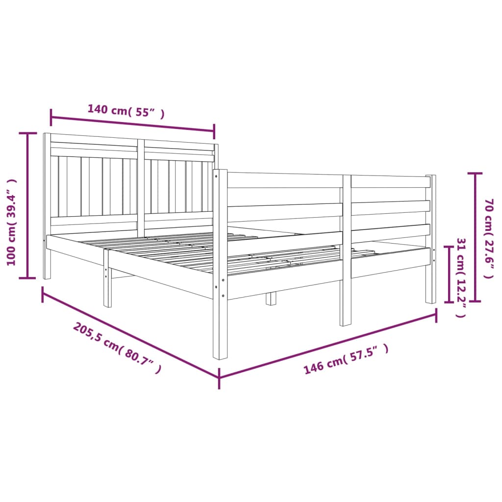 vidaXL Sengeramme hvit heltre 140x200 cm