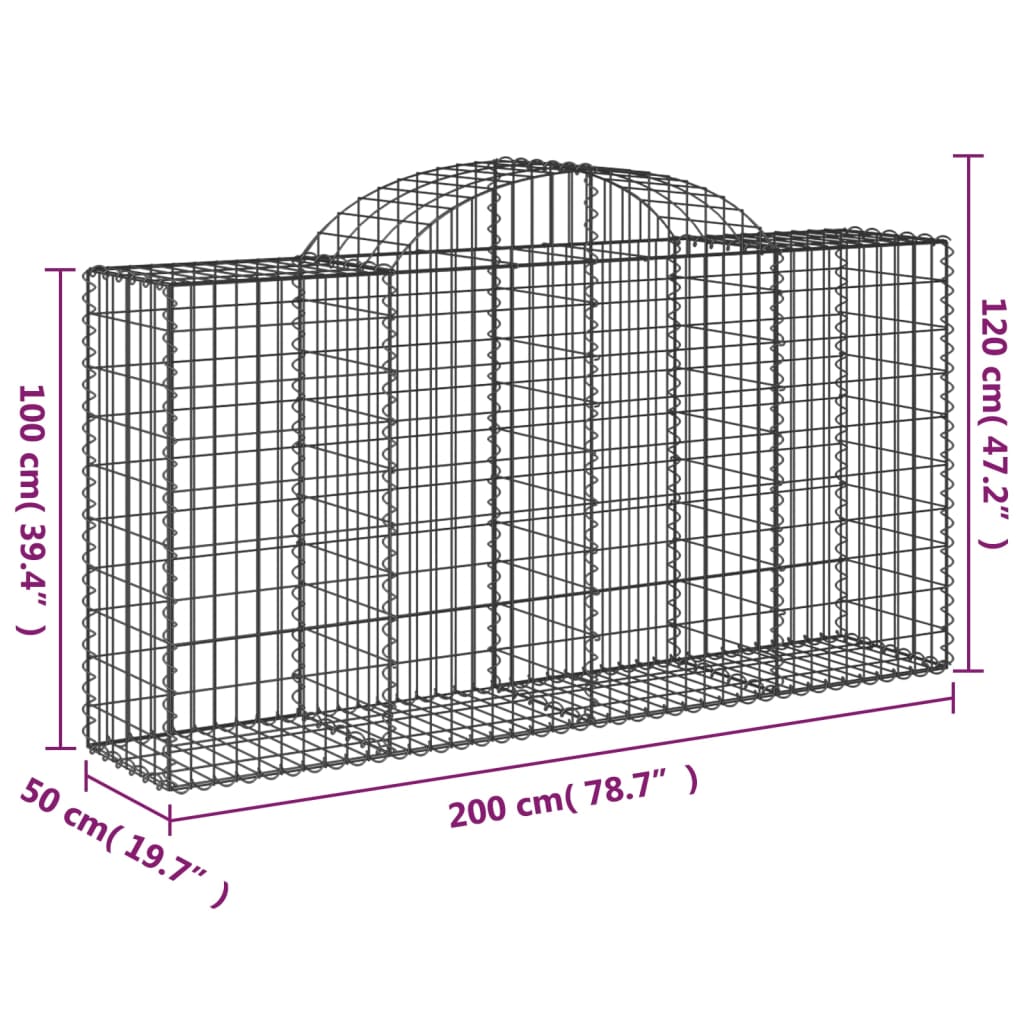 vidaXL Gabionkurver buede 7 stk 200x50x100/120 cm galvanisert jern