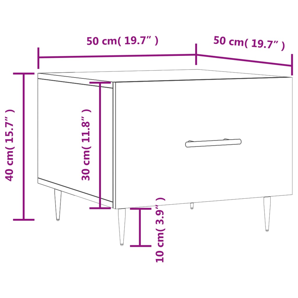 vidaXL Salongbord hvit 50x50x40 cm konstruert tre