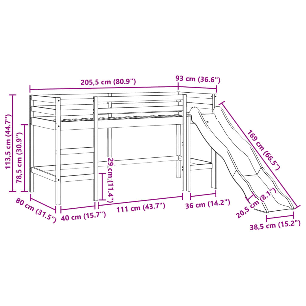 vidaXL Loftseng for barn uten madrass 80x200 cm heltre furu