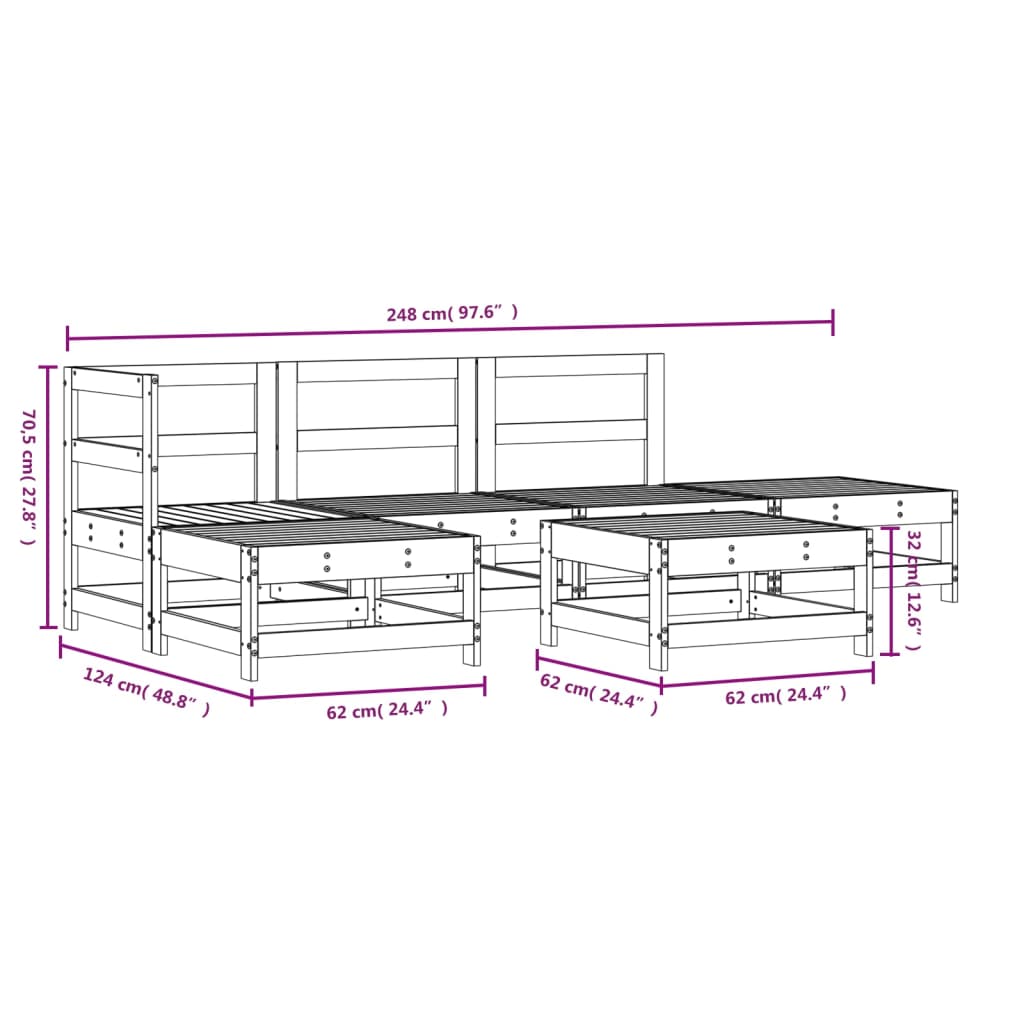 vidaXL Hagesofagruppe 6 deler hvit heltre furu