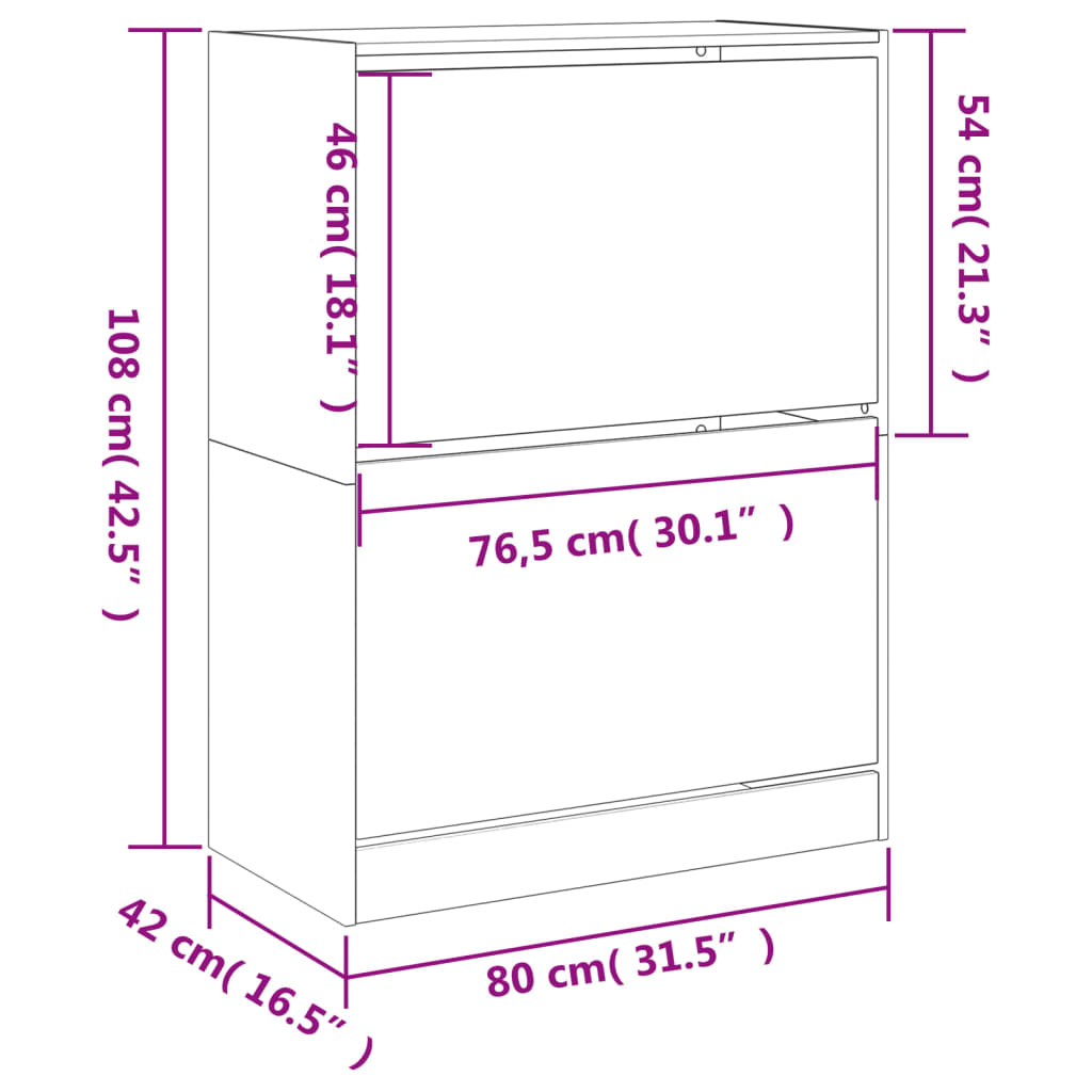 vidaXL Skoskap med 2 vippeskuffer sonoma eik 80x42x108 cm