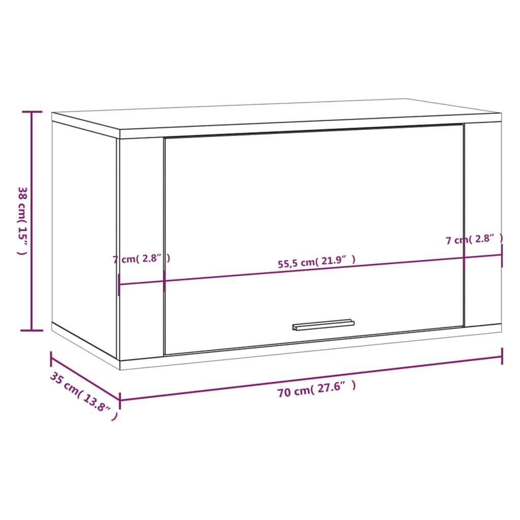 vidaXL Veggmontert skoskap røkt eik 70x35x38 cm heltre furu