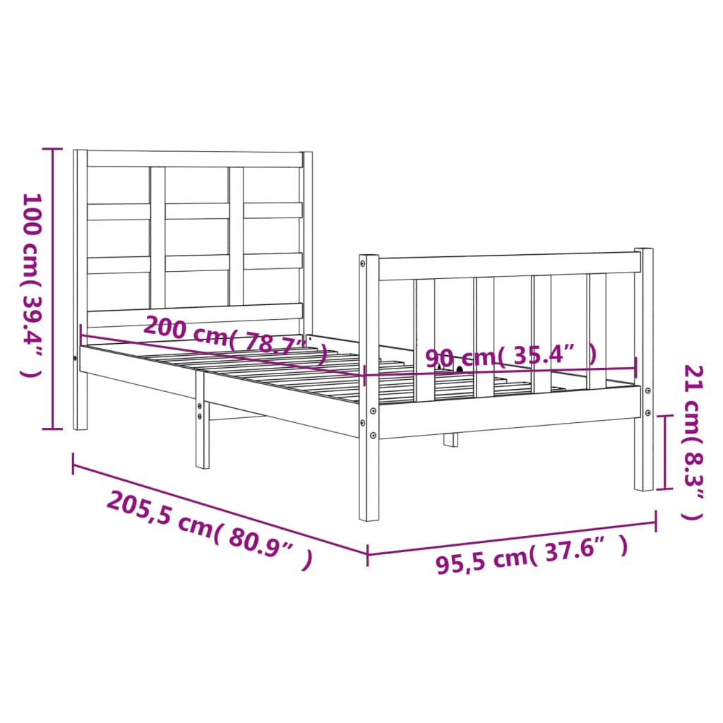 vidaXL Sengeramme med hodegavl 90x200 cm heltre