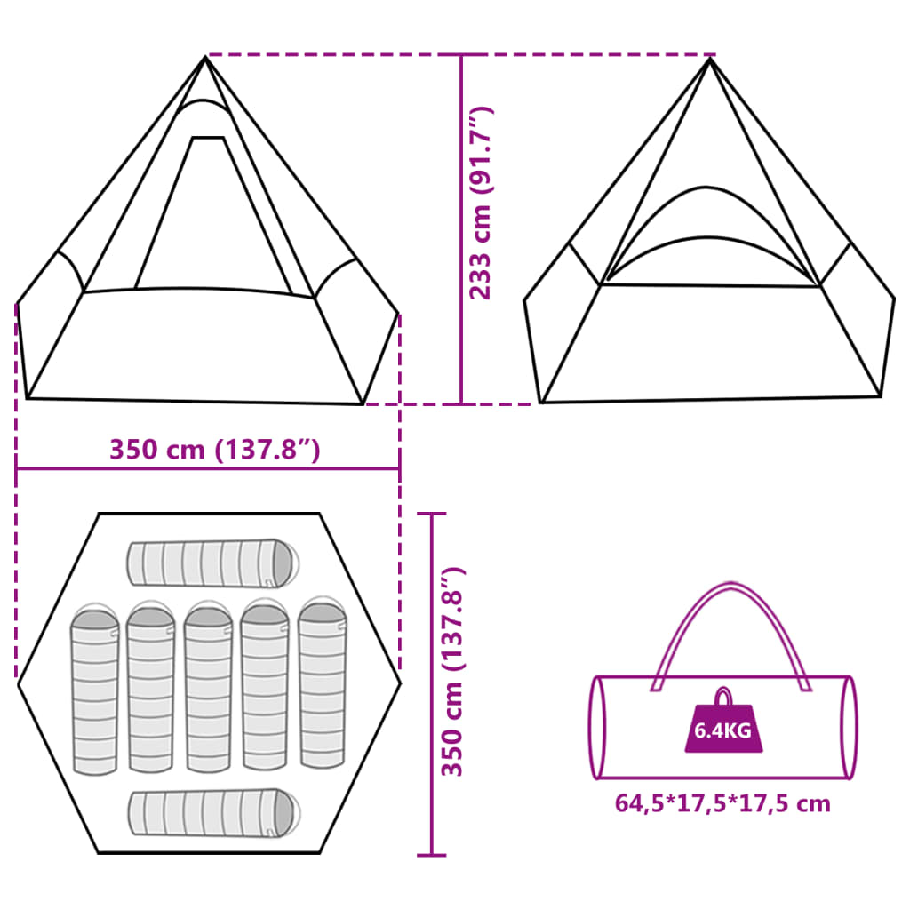 vidaXL Campingtelt tipi 7 personer oransje vanntett