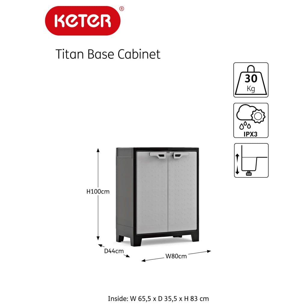 Keter Lavt oppbevaringsskap Titan svart og grå 100 cm