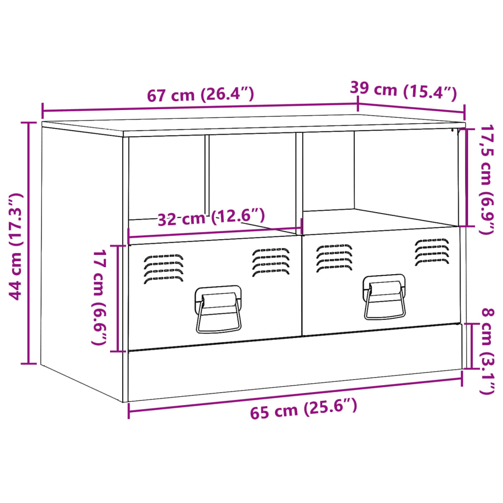 vidaXL TV-benk svart 67x39x44 cm stål