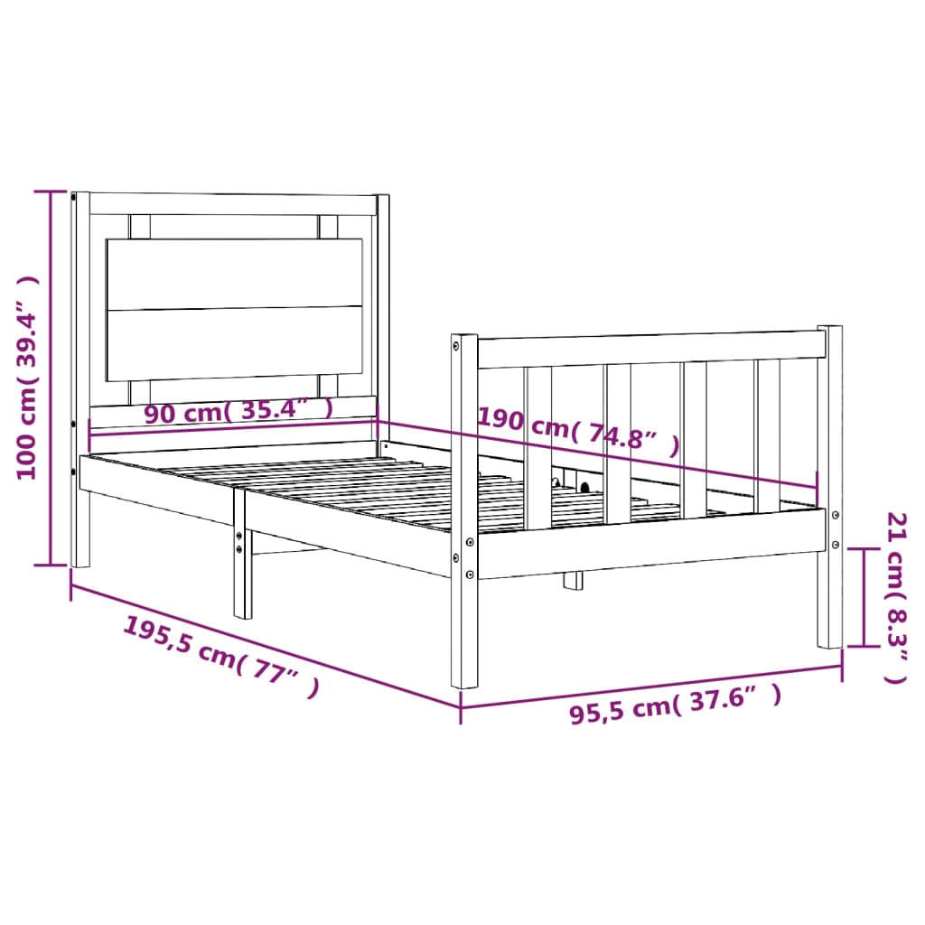 vidaXL Sengeramme med hodegavl svart 90x190 cm heltre