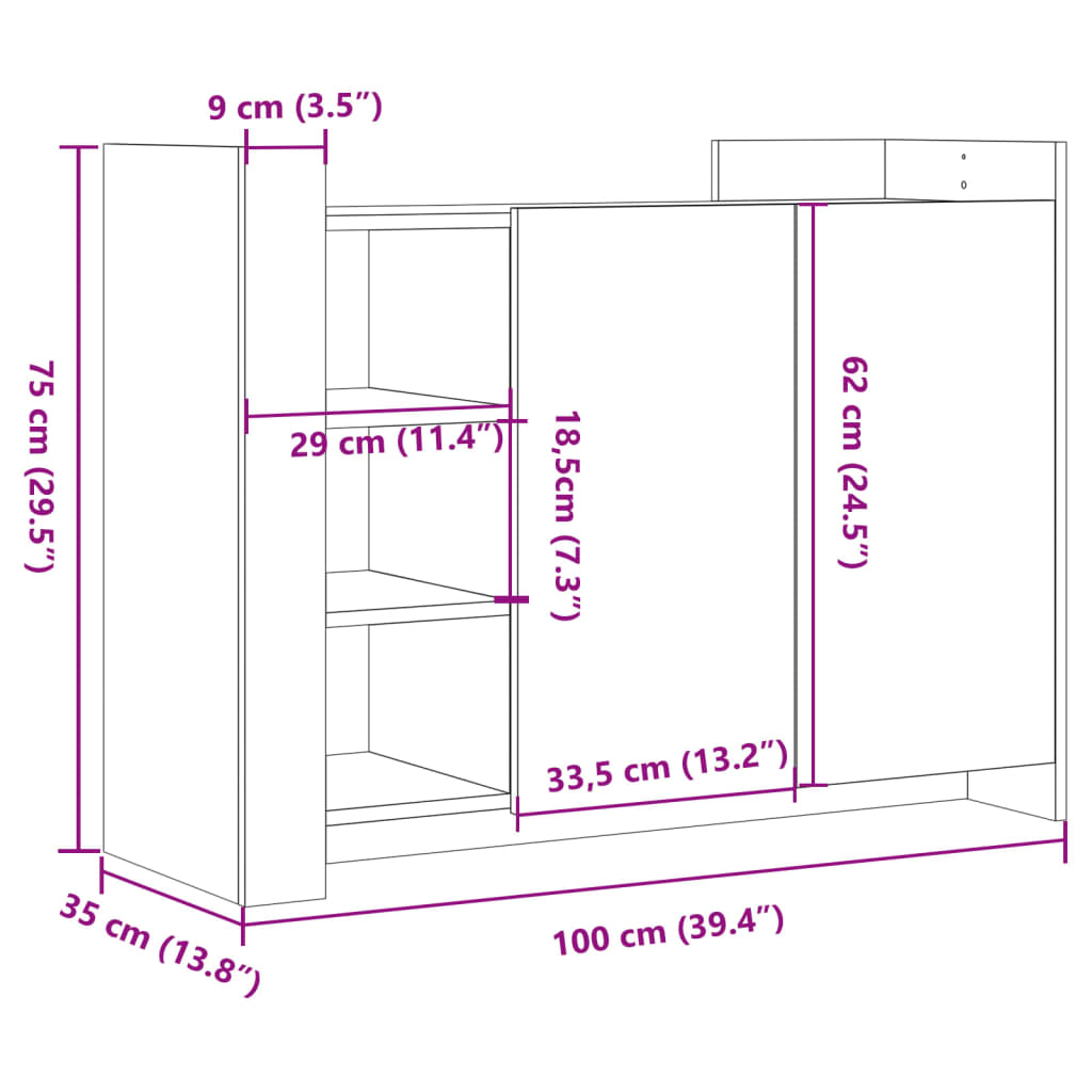 vidaXL Skjenk sonoma eik 100x35x75 cm konstruert tre