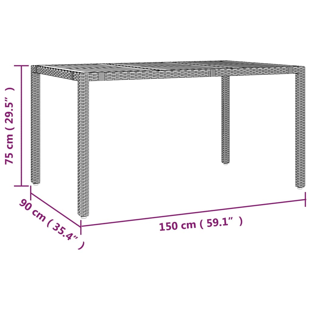 vidaXL Hagebord med treplate grå polyrotting og heltre akasie