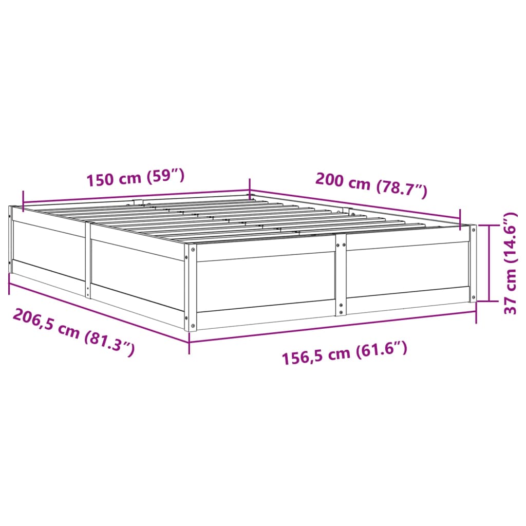 vidaXL Sengeramme uten madrass 150x200 cm heltre furu