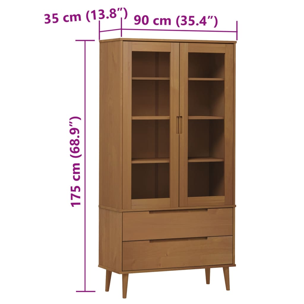 vidaXL Vitrine MOLDE brun 90x35x175 cm heltre furu