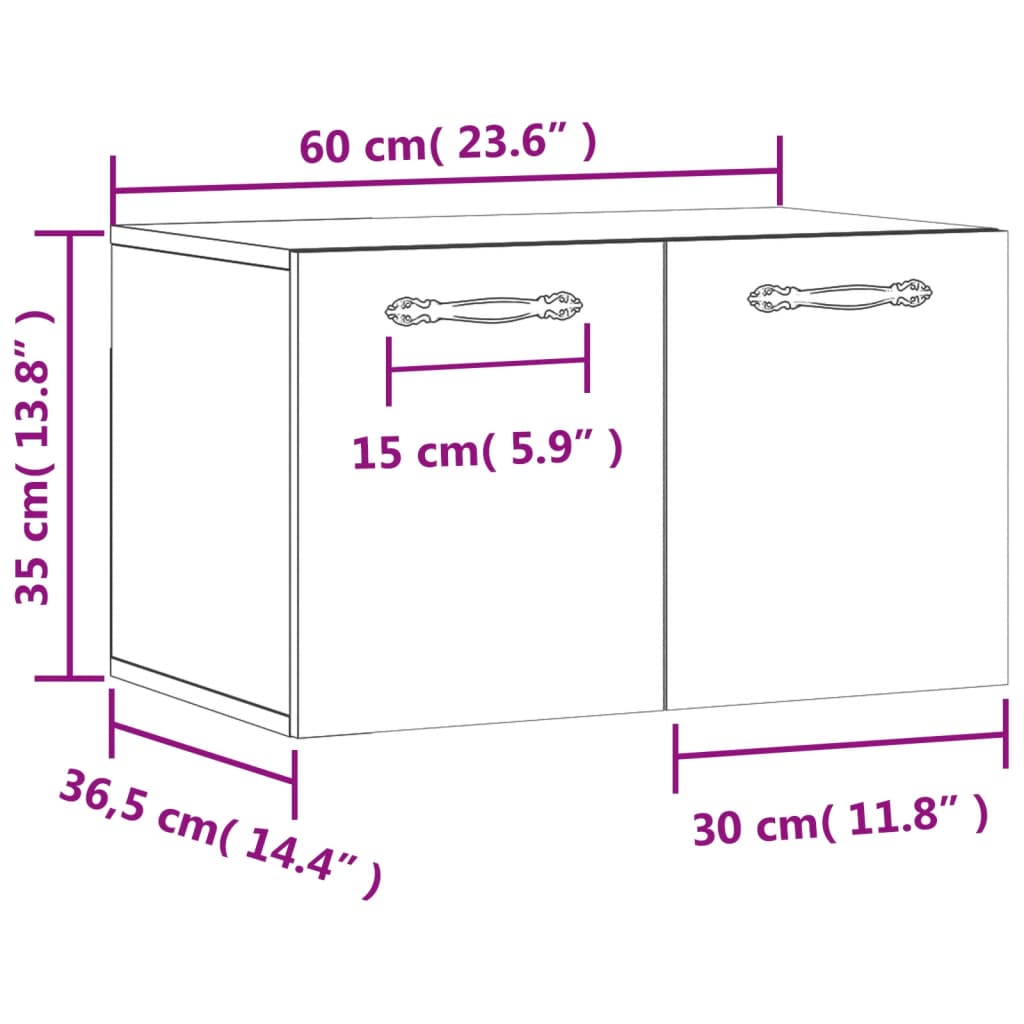 vidaXL Veggskap grå sonoma 60x36,5x35 cm konstruert tre