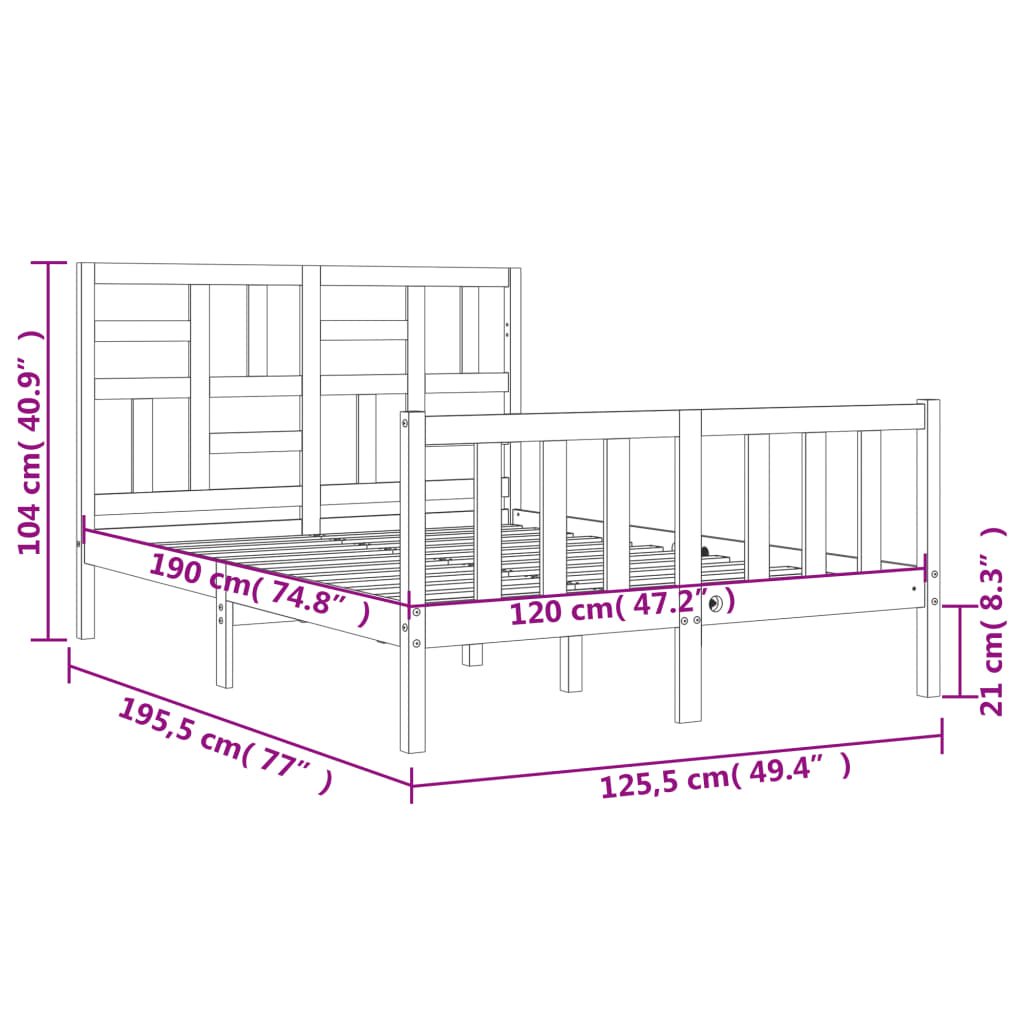 vidaXL Sengeramme med hodegavl svart 4FT small double heltre