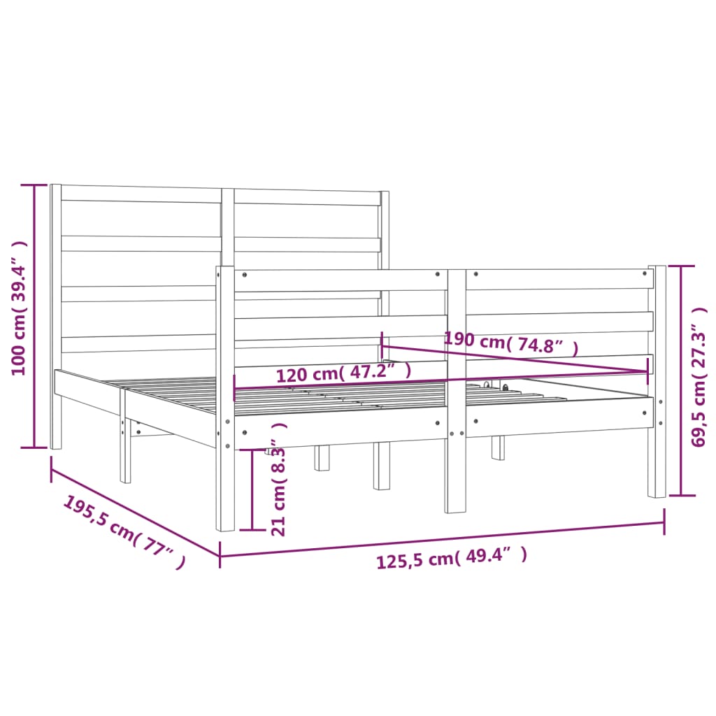 vidaXL Sengeramme hvit heltre furu 120x190 cm 4FT Small Double