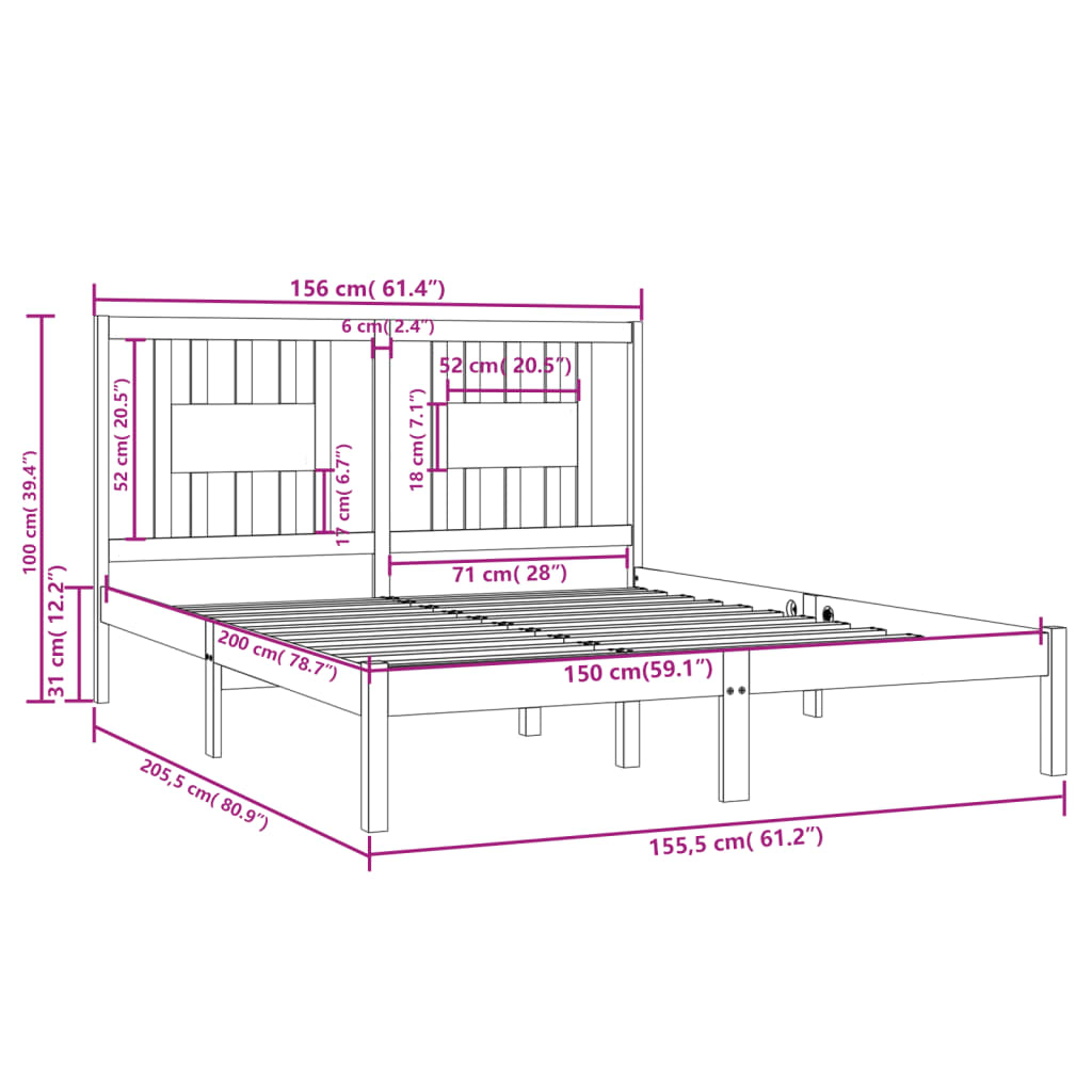 vidaXL Sengeramme heltre 150x200 cm King Size