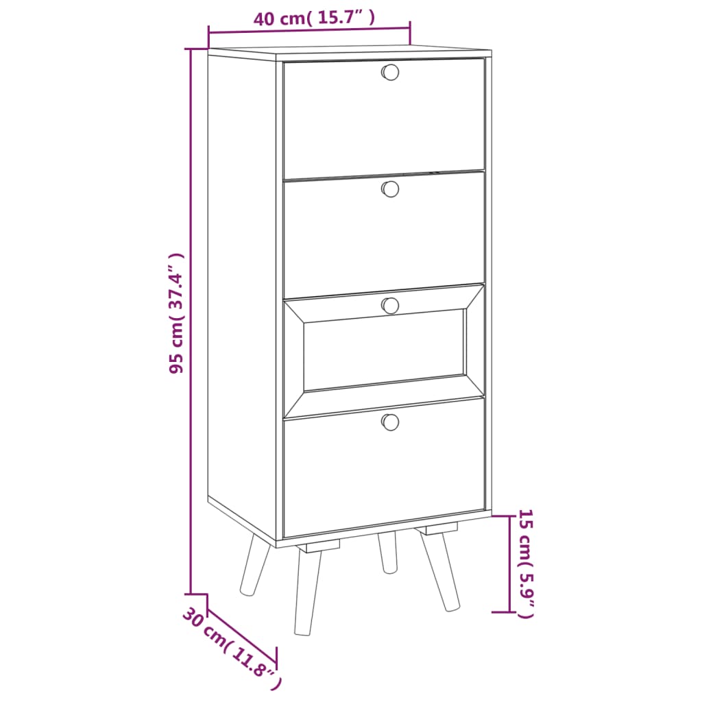 vidaXL Highboard med skuffer 40x30x95 cm konstruert tre