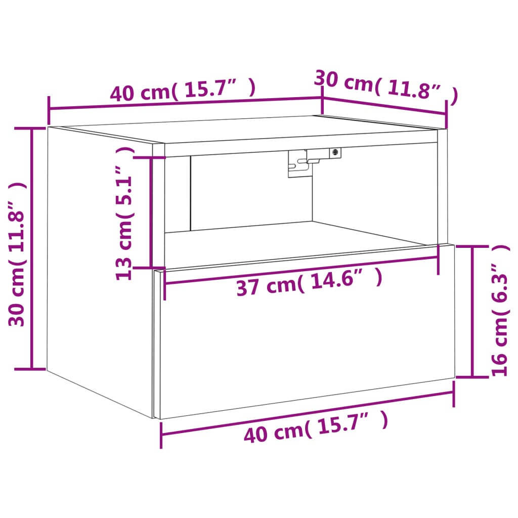 vidaXL Vegghengte TV-benker 2 stk brun eik 40x30x30 cm konstruert tre