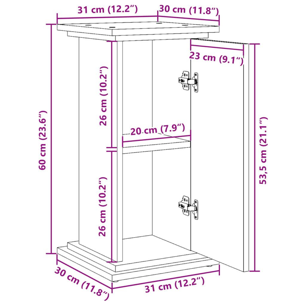 vidaXL Pidestall med oppbevaring gammelt tre 31x30x60cm konstruert tre