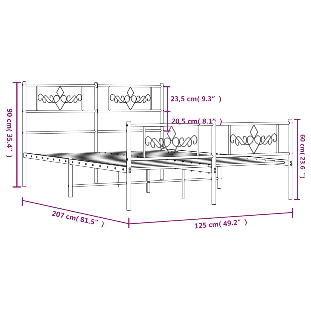 vidaXL Sengeramme i metall med hode- og fotgavl svart 120x200 cm