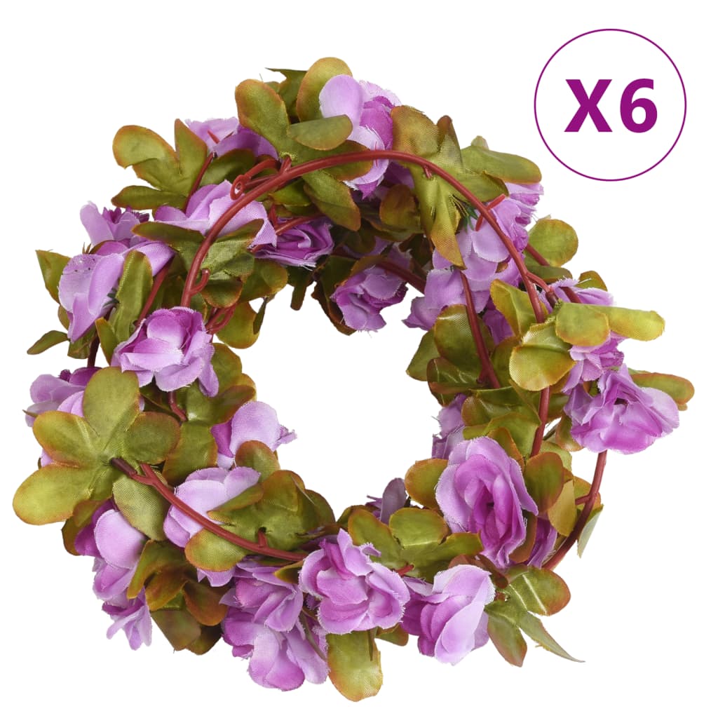 vidaXL Blomsterkranser for jul 6 stk lyselilla 250 cm