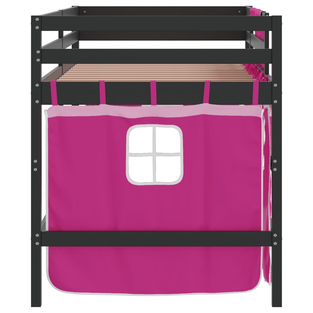 vidaXL Køyeseng for barn med gardiner rosa 80x200 cm heltre furu