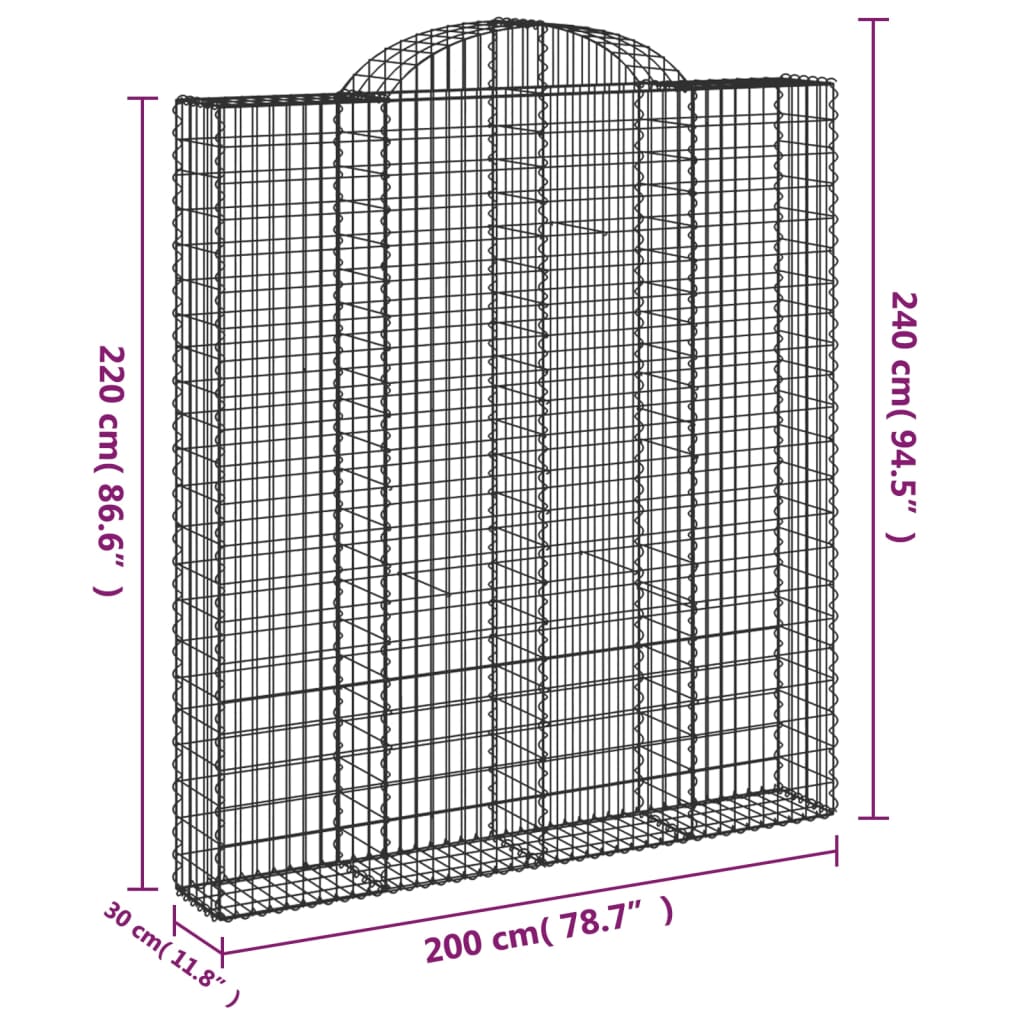 vidaXL Gabionkurver buede 18 stk 200x30x220/240 cm galvanisert jern