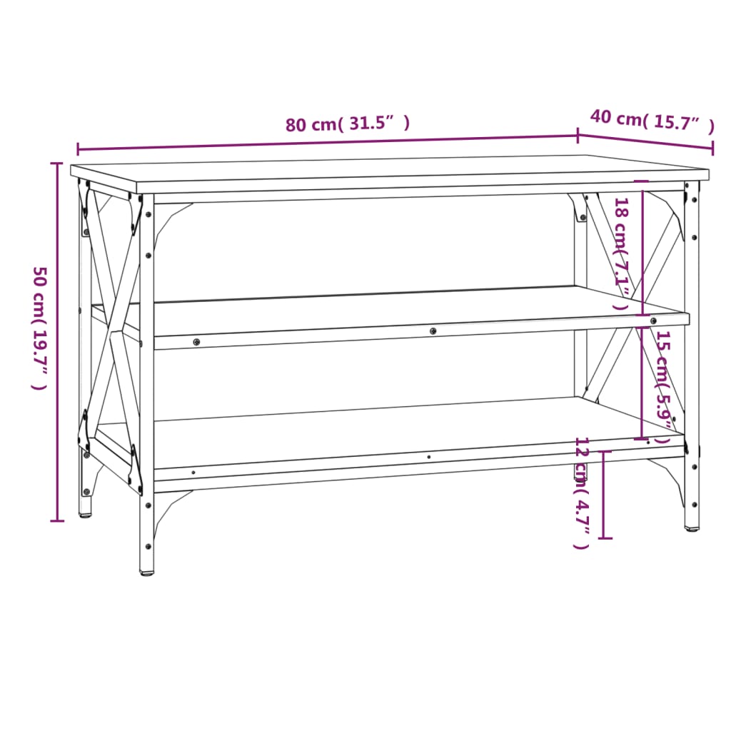 vidaXL TV-benk svart 80x40x50 cm konstruert tre