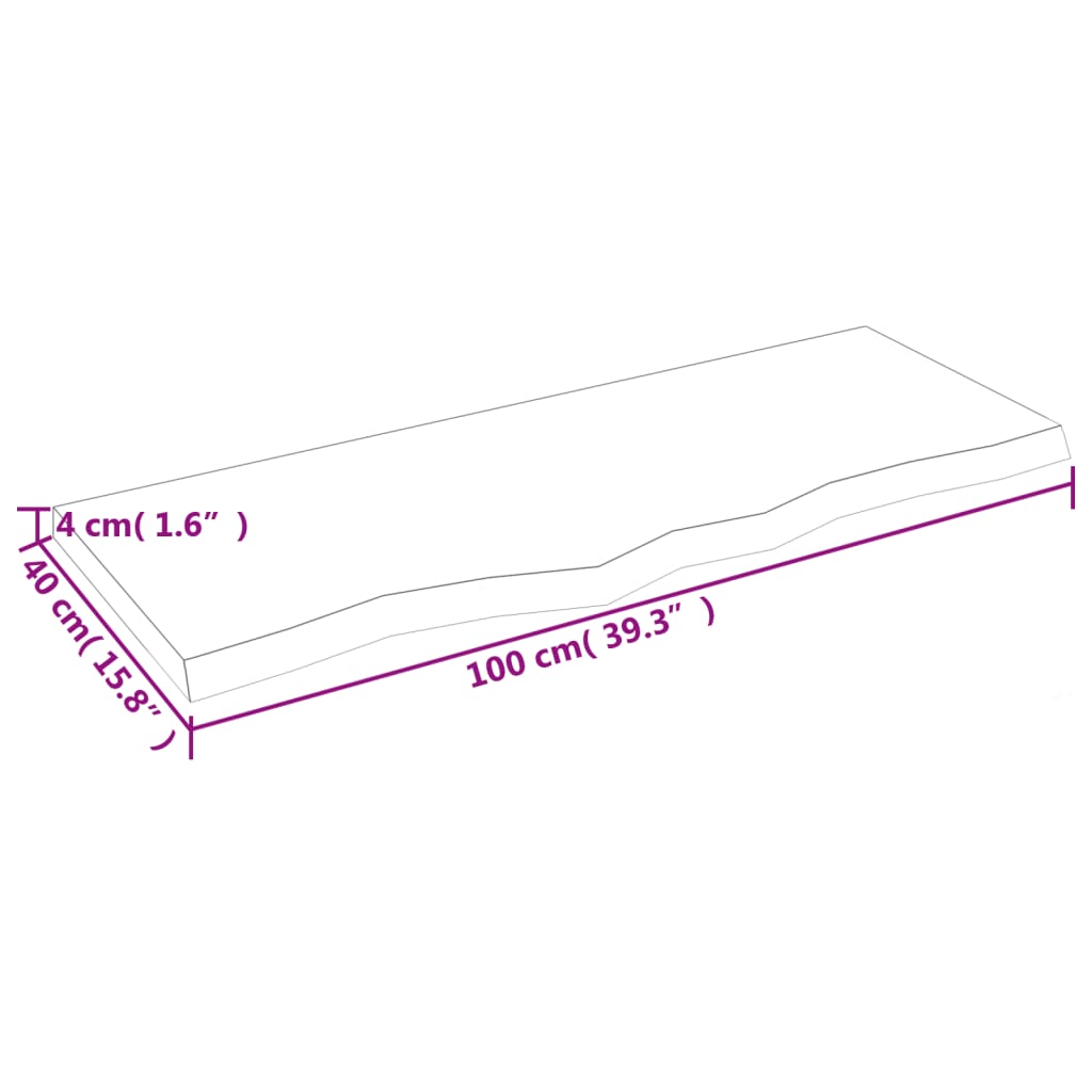 vidaXL Bordplate lysebrun 100x40x(2-4) cm behandlet heltre eik