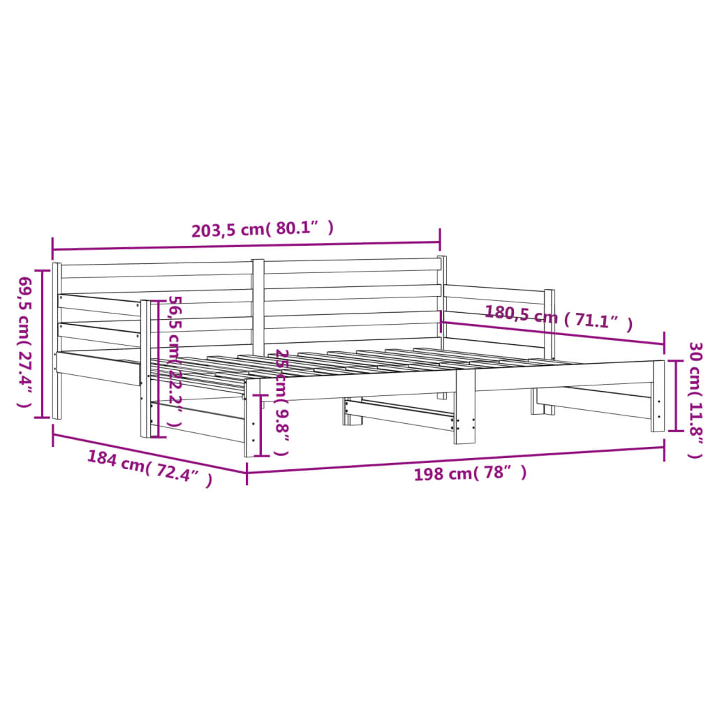 vidaXL Uttrekkbar dagseng svart 90x200 cm heltre furu